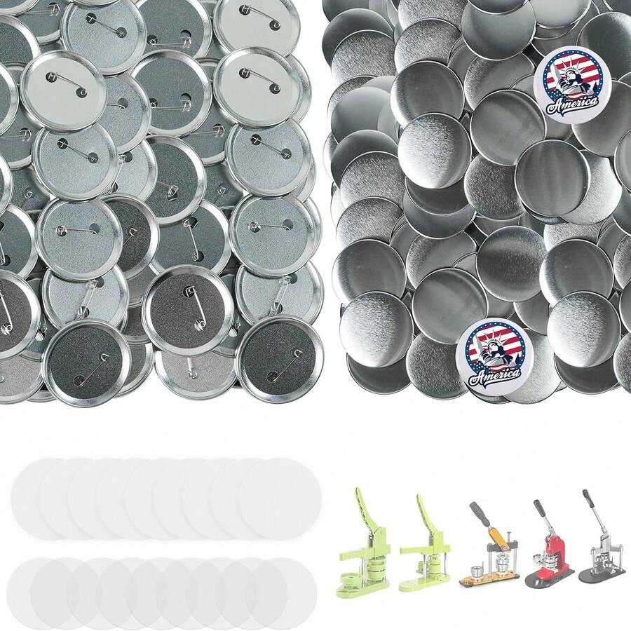 200 Sets (800 Pcs Total) 2.25 Button Maker Supplies, 58mm / 2.28 Inch Button Supplies Buttons Parts, 2.25 Inch Metal Blank Badge Parts With Blank Paper For Buttons Maker Machine Pin Maker - A - View 1