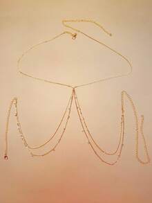 1pc Fashion Sexy Rhinestone Beach Bikini Halter Waist Chain Body Jewelry Suitable For Party Gathering Beach Wear Holiday Gift - Gold - View 6