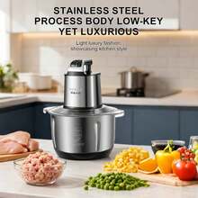 SOKANY 06014 Multi-Function Meat Grinder, 1000W High Power Motor, Approx. 5L Large Capacity, Three-Layer Stainless Steel Blades, Stainless Steel Body, Easy To Clean, Two-Speed Control, Meets Different Food Hardness Requirements - Silver - View 2