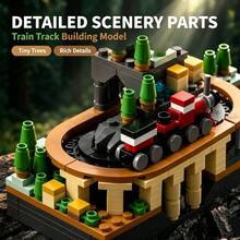 Mountain Train Building Blocks Set, Circular Track Mini Scenery Model, Fun Desktop Display, Collectible Gift For Birthday, Halloween, Christmas, Thanksgiving For Adult Hobby Collectors - Multicolor - View 4
