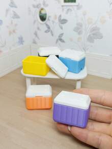 1:12 Miniature Insulated Cooler Box Ice Container Collectible Model, Mini Outdoor Open-Top Portable Insulated Bucket For Model House, Multi-Color Camping Picnic Model Decor - Multicolor - View 4