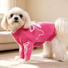 2026 New 1PC Pet Clothes, Pet Bow Sweater, Dachshund Sweater, Maltese, Autumn/Winter Style, Small And Medium Dogs, Cute, Minimalist, Teddy Bichon Corgi Clothes, Anti-Shedding, Suitable For Short-Legged Dogs And Cats - Hot Pink - View 8