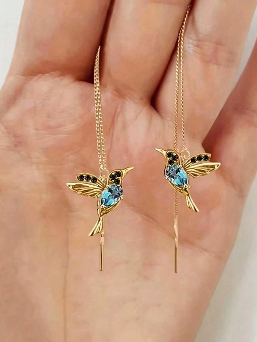1 Set Elegant Hummingbird Shaped Sparkling Synthetic Gemstone Earrings, Graceful And Cute Style, Exquisite Gift For Women - Hummingbird Earrings - View 1