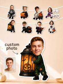 Personalized Photo Face Cutout Party Banner, Custom Halloween Garland With Spooky Character Theme, Photo Face Party Decor For Trick Or Treat Celebration, Costume Party Decoration, Halloween Event Display For Kids, Family, Friends And Party Hosts - Multicolor - View 8
