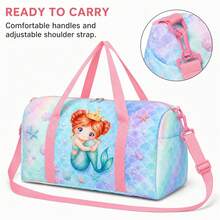 Cute Mermaid Princess & Shell Print Girls Travel Bag, Pink Zipper Travel Tote With Top Handle And Shoulder Strap - MERMAIDS-5 - View 4