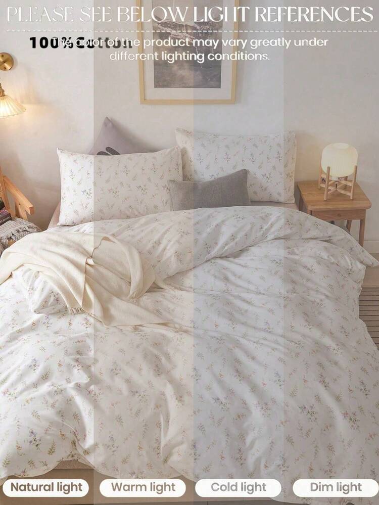 Floral Printed Duvet Cover Set (Without Filler), Breathable & Super Soft, Suitable For All Seasons, Ideal For Dorm, Back To School - Multicolor - View 9