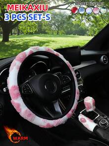 MEIKAXIU 3PCS-S,3PCS-H,4/6/8/10PCS Winter Plush Flower Car Accessories Multi-Piece Set, Car Steering Wheel Cover Without Inner Ring, Handbrake Cover, Gear Shift Cover, Shoulder Protector, Armrest Pad, Headrest Pad And Other Car Decoration Items For Women - Jacquard Plush Flowers - View 31