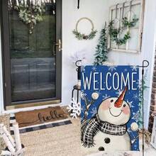 1件裝歡迎雪人花園旗，雙面庭院旗，戶外冬季節日裝飾，不含旗桿 - 雪人款 - 查看 5