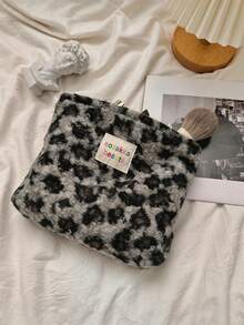 1pc Leopard Print Fuzzy Cosmetic Bag, Soft Plush Zipper Makeup Pouch, Large Capacity Multi-Purpose Storage Bag, Portable Travel Organizer For Cosmetics, Skincare & Toiletries, Daily Accessory For Women - Multicolor - View 11