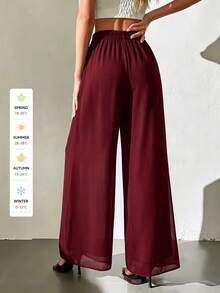 SUNSTORY Women's All-Season Versatile Fashion Casual Street Vacation Style Oversized High Waist Wide Leg Chiffon Pants, Suitable For Commuting, Outings, School Dance - Burgundy - View 5