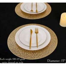 4/6/8/12pcs 15 Inch PVC Gold Round Placemats, Fireworks Pattern, Washable, Suitable For Dining, Events, Banquets, Weddings, Bridal Showers, Home Daily Use - Gold - View 5