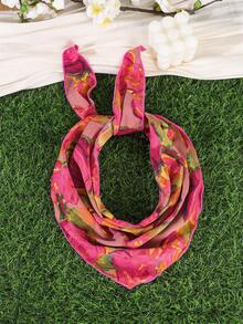 4/1pc Women's Vintage Rose Floral Print Triangular Headscarf, Soft Satin Flower Headwrap, Multi-Functional Retro Hair Accessory Suitable For Travel, Dating, Picnic, Photography, Oil Painting-Like Aesthetic - Multicolor - View 14