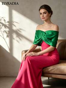 ELYRADIA Gaun Maxi Mermaid Tanpa Tali dengan Detail Sambungan Elegan untuk Wanita, Gaun Malam Formal untuk Tamu Pernikahan, Prom, Pesta & Koktail - Hot Pink - View 3
