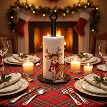 1/2pcs Christmas Paper Towel Holder Stand Santa Claus Reindeer Decor Free Standing Roll Paper Dispenser For Kitchen Countertop Holiday Home Table Decor Gift For A Friend - Multicolor - View 6