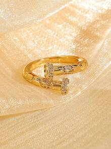 1pc Fashion Elegant 18K Gold Plated Round Cubic Zirconia Open Adjustable Ring For Women, Suitable For Daily/Holiday Occasions - Open Ring - View 3