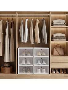 12 Pieces Modular Shoe Storage Organizer With Transparent Front Doors, Stackable Foldable Plastic Boxes 33 * 24 * 12 Cm, White Space Saving Shoe Cabinet With Easy Access Compartments For Closet Wardrobe Hallway And Under Bed - View 5