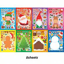 8/16 Christmas DIY Collage Stickers - Design Your Own Snowman, Christmas Tree And Santa Claus Scenes, Interactive Puzzle Toy Promotes Brain Development, Children's Party Gifts, Gift Wrapping, Classroom Activities, Christmas And Holiday Gifts - Mixed Color - View 7