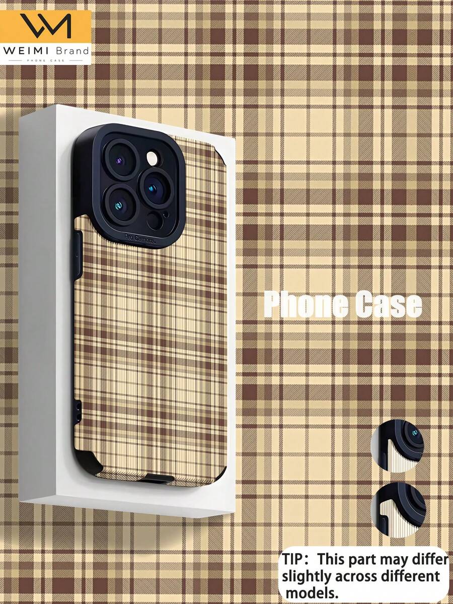 1件配色格紋皮革紋理防摔軟手機殼,相容於 Apple 及多款機型 - 彩色 - 查看 1