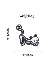 1pc Dark Funny Skeleton Cat Brooch, Cute And Cool Unique Design, Suitable For Coats, Backpacks, Jackets, Collars, Brighten Up Your Outfit, Perfect As A Novelty Gift For Friends - Black and White - View 4