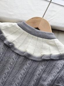 bearleader Girls 2pcs Winter Knit Set, Floral Large Collar Button-Up Sweater With Grey Skirt - Grey - View 5
