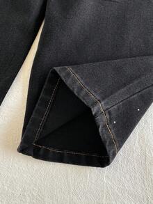 Spring/Autumn Elastic Waist Rhinestone Shiny Denim Jeans For Girls, Casual Holiday Long Pants, Children's Outerwear, Unisex For Boys And Girls - Multicolor - View 5