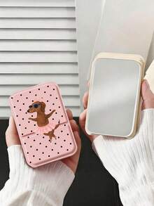 Portable Folding Makeup Mirror, Polka Dot Puppy Dancing Pattern, Travel Mirror, Beauty Products, Desktop Makeup Mirror, Rectangular Desktop Portable Folding Mirror, Elegant Mirror Design, Suitable For Outdoor Use - Multicolor - View 6