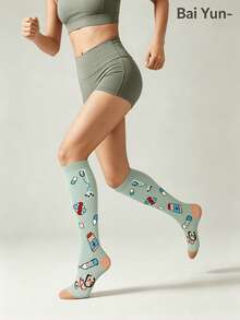 Unisex 1/3 Pairs Holiday Print Over‑The‑Knee Compression Socks, Halloween Christmas New Year Pressure Socks For Sports Fitness, Random Color - Multicolor - View 2