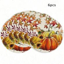 1/4/6pcs Autumn Collection Harvest Pumpkin & Maple Leaf Hand-Painted Pattern Placemats, Polyester Fiber, Suitable For Home Kitchen, Kitchen Table Decoration And Party Scene Decoration - Multicolor - View 10
