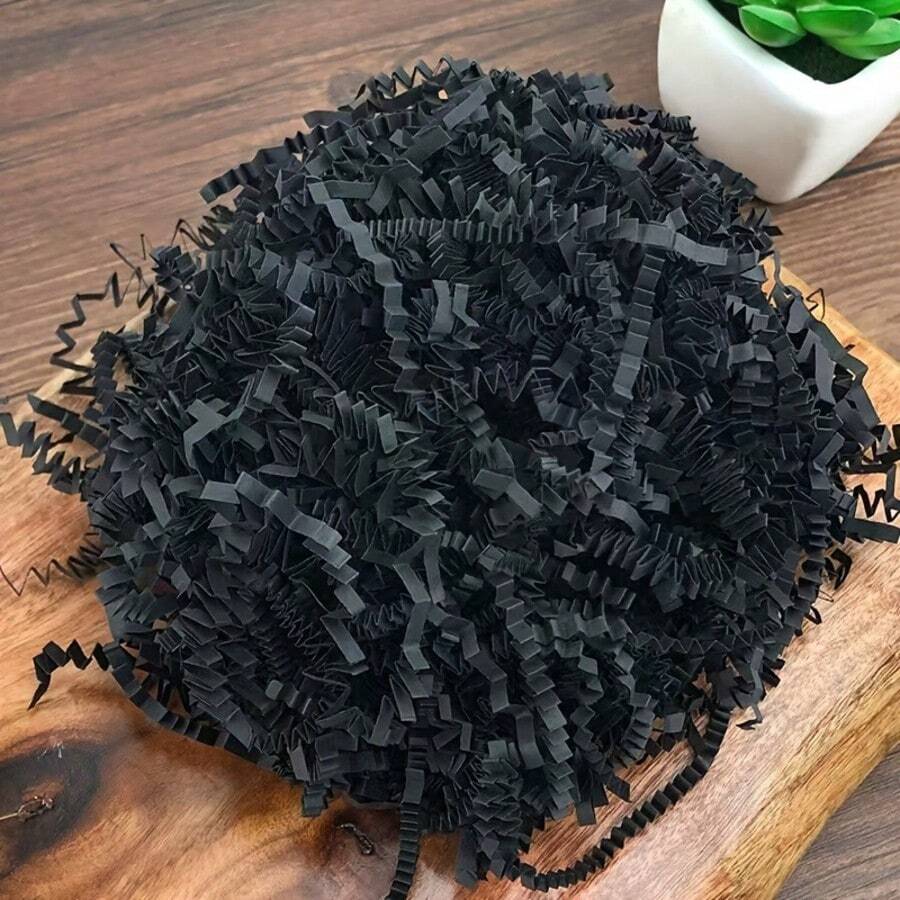 40g Black Raffia Paper Shreds Filler, Used For Gift Packaging Basket Filling, Birthday Wedding Party Supplies - Multicolor - View 1