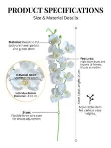 1pc Artificial Orchid, Latex-Like Realistic Texture, Flexible Stem, No Watering Required, Suitable For Home Decor, Birthday Scene, Graduation Ceremony Arrangement, Ideal For DIY Floral Enthusiasts, Renters, Holiday Gift Shoppers, Phalaenopsis Orchid Stem Decor, Indoor Vase Flower Arrangement, Back To School Room Soft Furnishing Accessory - White - View 5