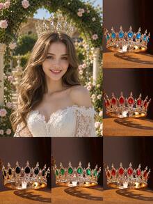 Sparkling Clear Crystal Full Crown, High-Quality Silver Tone Bridal Tiara For Special Occasions - Multicolor - View 1