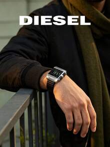 DIESEL DZ7113 男士復古未來風數位腕錶 大方型銀色金屬錶殼 LCD 螢幕 鬧鐘鈴聲 多功能休閒男錶 - 銀色 - 查看 4