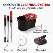 Mops & Bucket Sets,360° Swivel Mop Kit With 1 Fiber Mop Heads, And Stainless Steel Adjustable Handle,For Home Office Floor Cleaning - Black - View 8