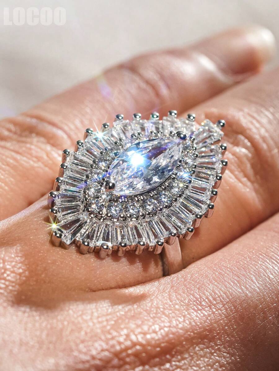 1pc Elegant Cubic Zirconia Ring For Women, Wedding Engagement Party Jewelry, Valentine's Day Gift - 1# - View 1