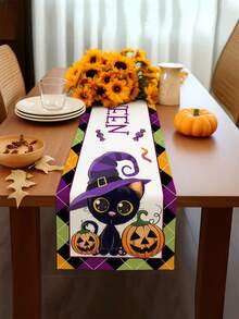 1pc, Halloween-Themed Table Runner, Microwave Dust Cover, Protective Cover, Rectangular Tablecloth, Washable, Suitable For Family Dinners, Coffee Tables, Kitchen And Dining Room Decorations, Table Decorations, Party And Scene Decorations, Home Decor, Outdoor Patio Table Runner Decorations, Entryway Decorations, Fireplace Mantle Decorations. - Multicolor - View 6