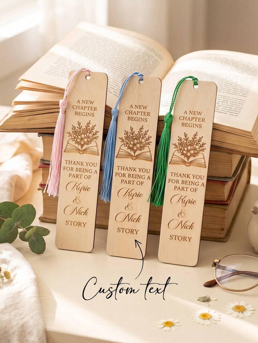 1pc Custom Text Wooden Bookmarks Wedding Favors For Guests, A New Chapter Begins, Bridal Shower Gifts, Save The Date - Multicolor - View 1