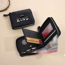 KING Crown Print Men's Zipper Wallet,Multi-Card Slot,Coin And ID Integrated Short Wallet,PracticalGiftforMen,Boyfriend For Birthday Or Valentine's Day - Multicolor - View 7