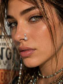 1pc Personalized Y2K Style Heart-Shaped Rhinestone Nose Stud Piercing Jewelry For Women, Suitable For Daily, Holiday And Party Wear - Multicolor - View 3