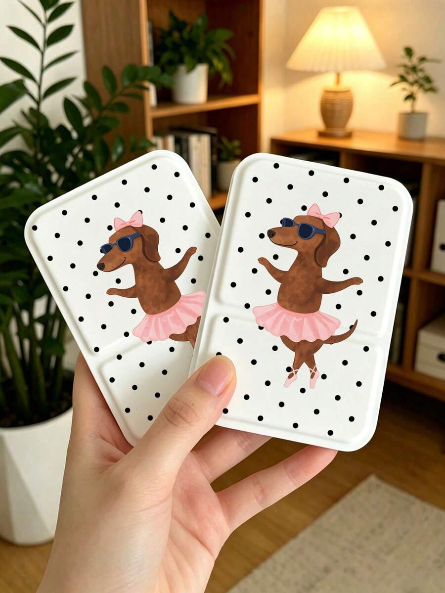Portable Folding Makeup Mirror, Polka Dot Puppy Dancing Pattern, Travel Mirror, Beauty Products, Desktop Makeup Mirror, Rectangular Desktop Portable Folding Mirror, Elegant Mirror Design, Suitable For Outdoor Use - Multicolor - View 1