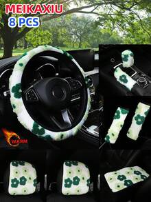 MEIKAXIU 3PCS-S,3PCS-H,4/6/8/10PCS Winter Plush Flower Car Accessories Multi-Piece Set, Car Steering Wheel Cover Without Inner Ring, Handbrake Cover, Gear Shift Cover, Shoulder Protector, Armrest Pad, Headrest Pad And Other Car Decoration Items For Women - Jacquard Plush Flowers - View 18