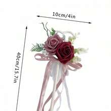 Artificial Flower Wand For Bridal Ribbon Faux Flower Bouquets Wedding Props - Red - View 7
