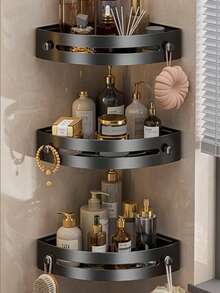 3pcs Rustproof Plastic Corner Shower Caddy - Wall Mounted Bathroom Organizer With Curved Design For Shampoo, Cosmetics, And Toiletries - Space Saving For Small Bathrooms, Perfect For Bathroom Storage And Organization - Cream White - View 5