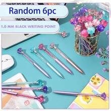 Random 1/6pcs Creative Large Diamond Ballpoint Pens, 1.0mm Tip, Black Ink, Suitable For Weddings, Offices And Holiday Celebrations. Writing Neutral Pens, Office Supplies, Back To School Gifts - A - View 5