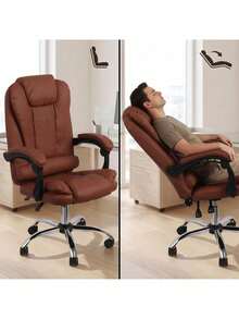 Office Chair With Adjustable Height, Brown Faux Leather Upholstery, PPU Foam Padding, High Backrest With Lumbar Support, Padded Armrests, Swivel Base And Polyurethane Wheels For Home Office, Study And Desk Work - Brown - View 4
