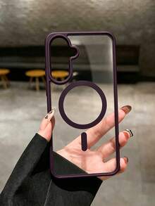 VRNOEI 極簡透明黑邊磁吸無線充電保護殼，適用 Galaxy S26 S25 S22 S21 S24 S23 Ultra Plus，防摔透明硬殼背蓋 - 深紫色 - 查看 3
