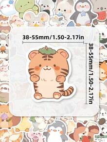 50Pcs Cute Cartoon Animal Stickers For Kids, Kawaii Watercolor Dinosaur Cat Panda Rabbit Penguin Decals, Adorable Animal Sticker Pack, Kids DIY Decor For Water Bottle, Phone Case, Journal, Laptop & Scrapbook Crafts - Multicolor - View 3