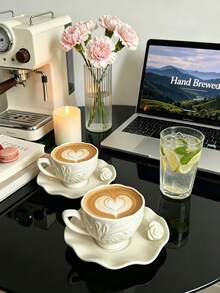 Set 6 Buah / Set 1 Buah: Set Cangkir dan Tatakan Kopi Keramik Mawar 3D 90ml, Cocok untuk Digunakan di Microwave dan Mesin Pencuci Piring, Termasuk Cangkir Espresso dan Cangkir Kopi Arab. Sempurna untuk Teh Sore, Kafe, Dapur, dan Dekorasi Rumah; Hadiah yang Ideal. - MultiWarna - View 1