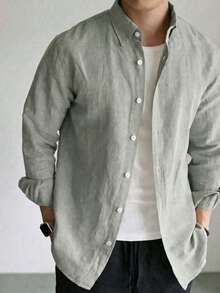 Men's Casual Bamboo Silk Skin-Friendly Breathable Solid Color Button-Down Shirt For Commuting - Mint Green - View 2