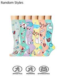 Unisex 1/3 Pairs Holiday Print Over‑The‑Knee Compression Socks, Halloween Christmas New Year Pressure Socks For Sports Fitness, Random Color - Multicolor - View 8