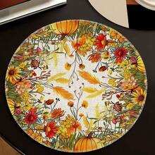 1/4/6pcs Autumn Collection Colorful Wildflower Pumpkin Hand-Painted Pattern Placemats, Suitable For Home Kitchen, Made Of Polyester Fiber, Kitchen Table Decoration, And Party Scene Decoration - Multicolor - View 7